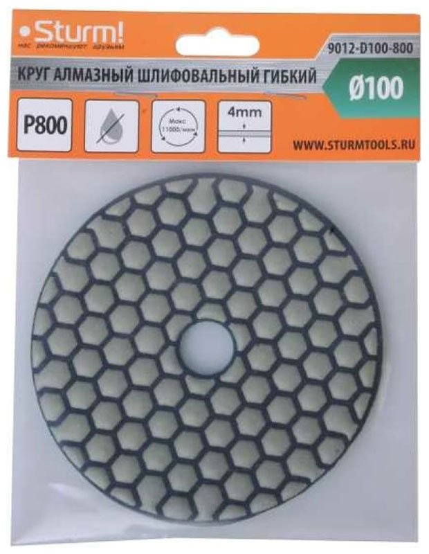Изображение товара Круг шлифовальный гибкий Sturm! 100 мм, P800, сухое шлифование, 1 шт. (9012-D100-800)