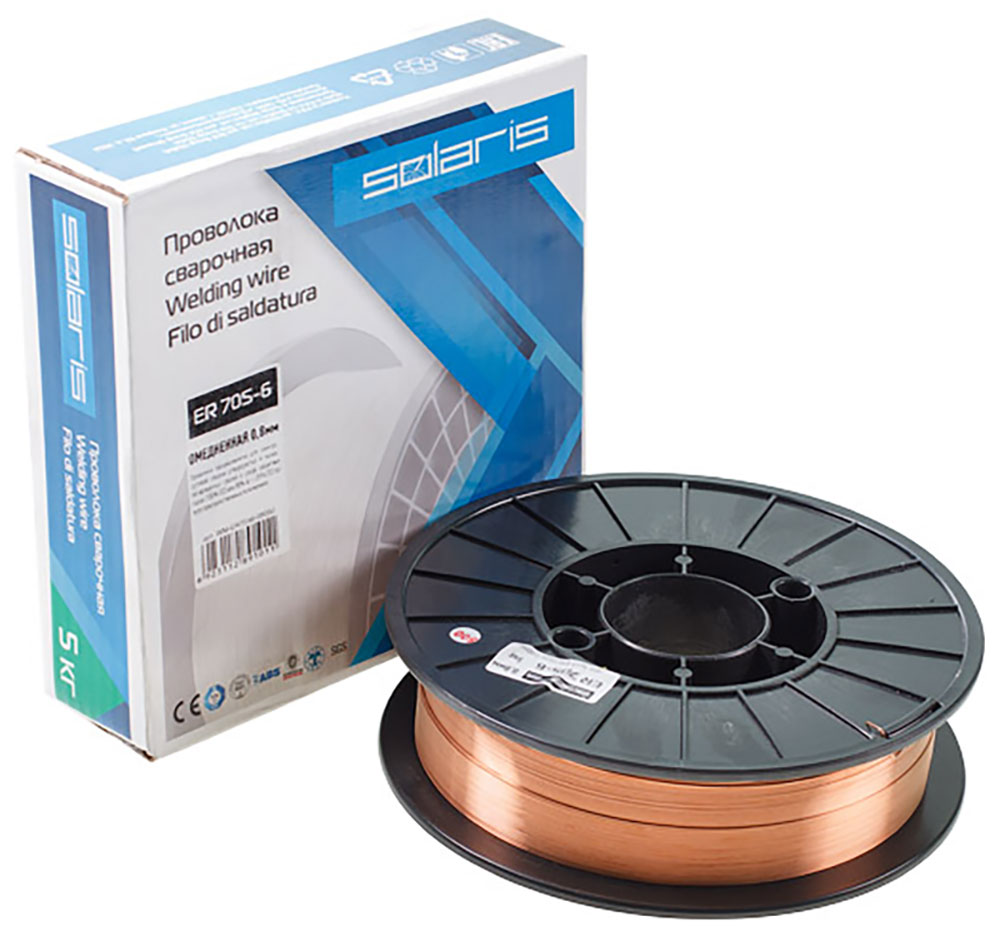 Изображение товара Проволока сварочная Solaris ER 70S-6, омедненная, диаметр 0.8 мм, катушка, 5 кг (WM-ER70S6-08050)