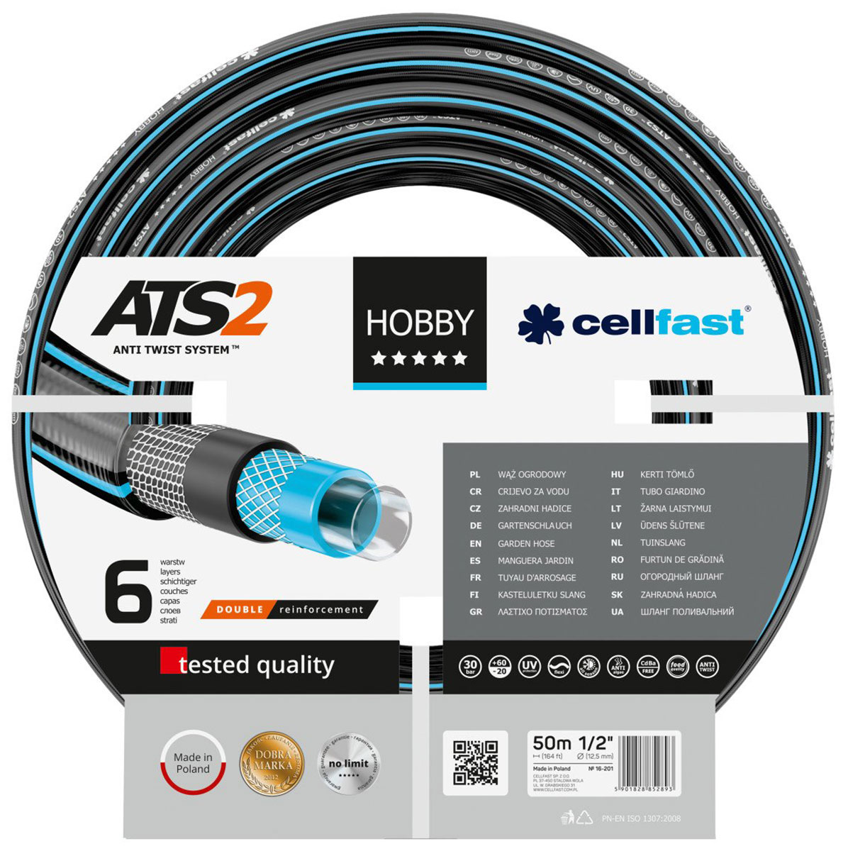 Изображение товара Шланг садовый Cellfast HOBBY ATS2, 6 слоев, 1/2, 50 м (16-201)