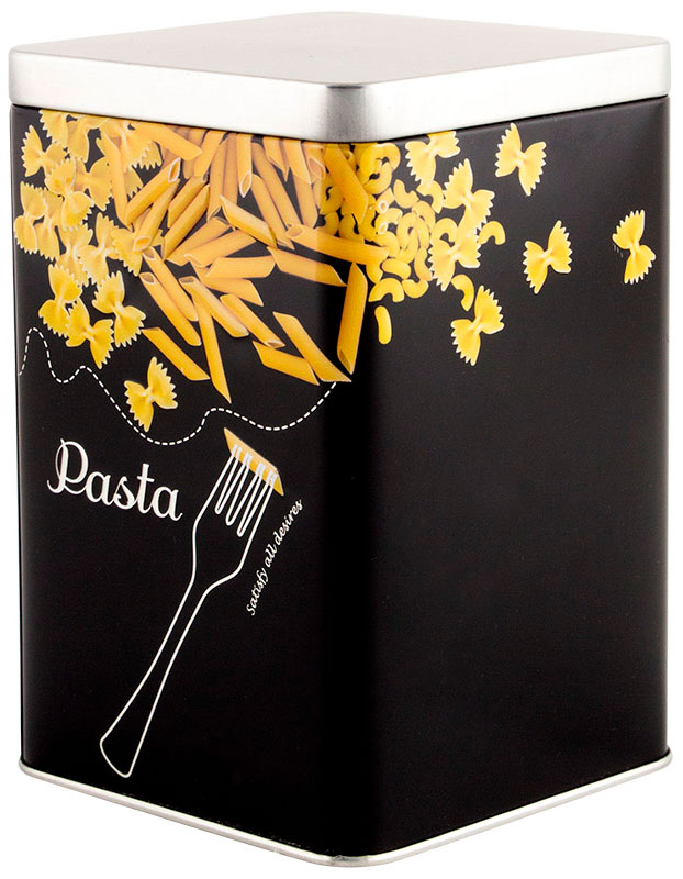 Изображение товара Банка металлическая Mallony Макароны, 1000 мл, квадратная, с крышкой (008618)
