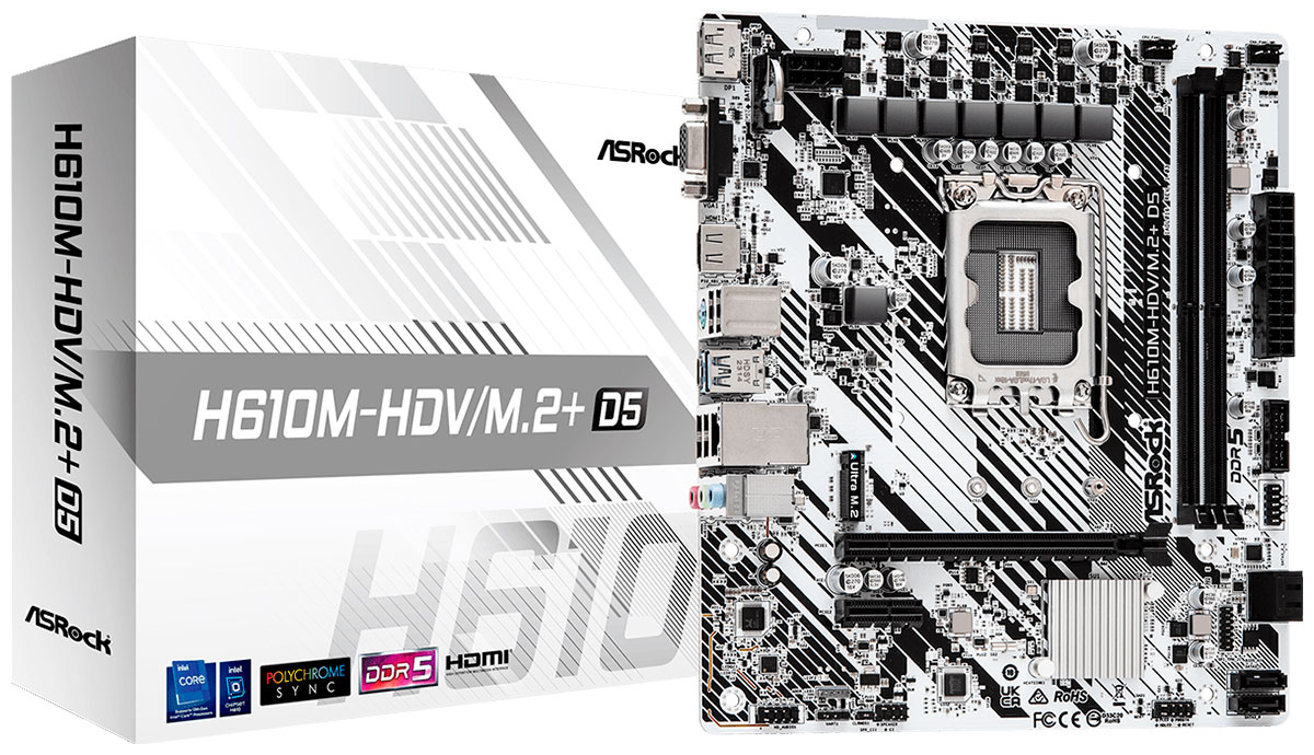 Материнская плата Asrock H610M-HDV/M.2+ D5 (LGA1700, mATX) Материнская плата Asrock H610M-HDV/M.2+ D5 (LGA1700, mATX)