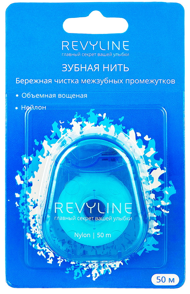 Изображение товара Зубная нить Revyline нейлон, мятная, вощеная, 50 м