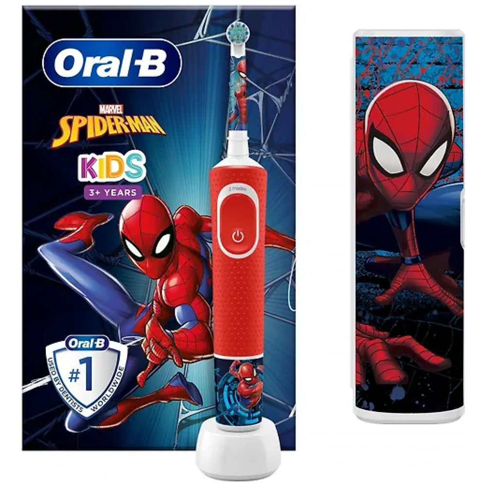 Электрическая зубная щетка Braun Oral-B Vitality Kids Spiderman (D103.413.2KX), чехол Электрическая зубная щетка Braun Oral-B Vitality Kids Spiderman (D103.413.2KX), чехол