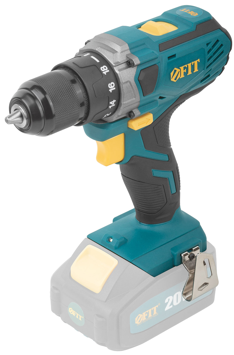 Изображение товара Дрель-Шуруповерт Fit акк. 20 В, 0-400/1400 об/мин, 40 Нм, 1.4 кг, рез. накл., без АКБ, коробка