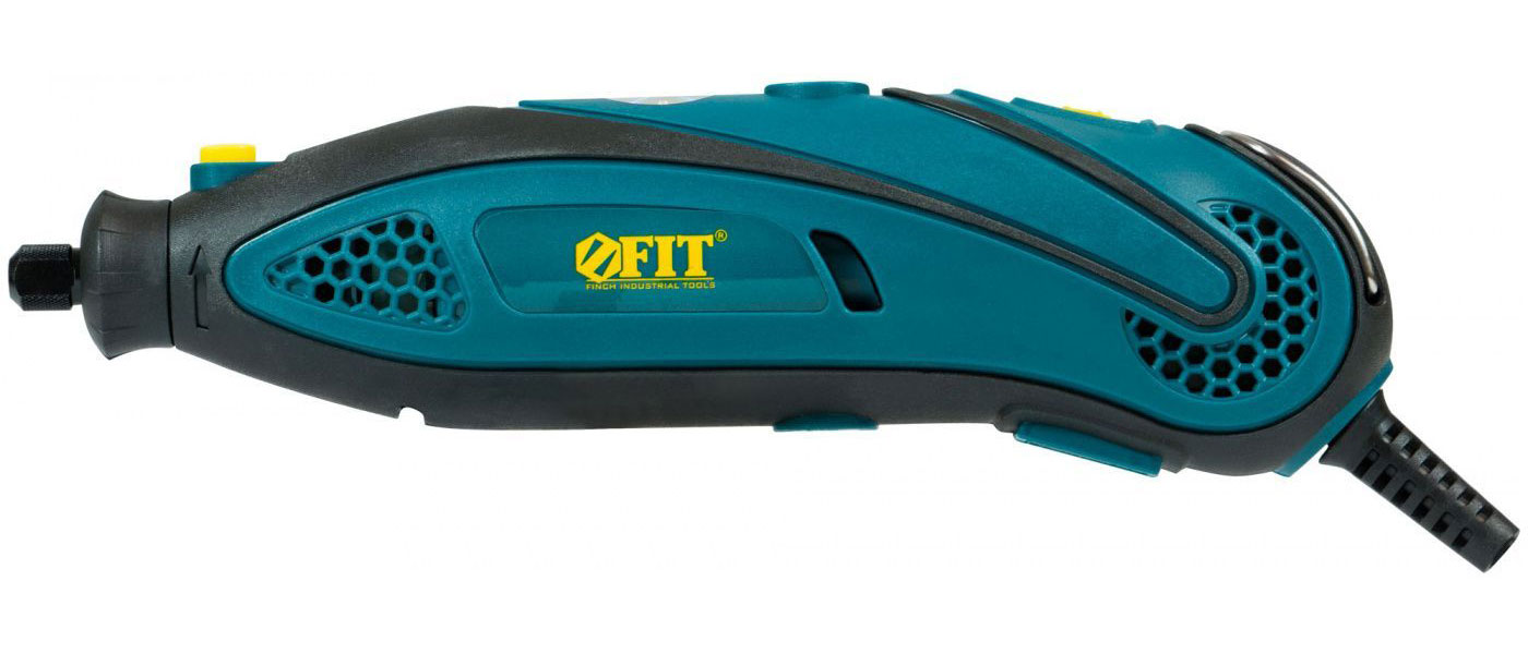 Изображение товара Гравировальная машина Fit 135 Вт, 10000-32000 об/мин 2.4/3.2 мм, БС щеток, набор насадок, пластик. кейс (80595)