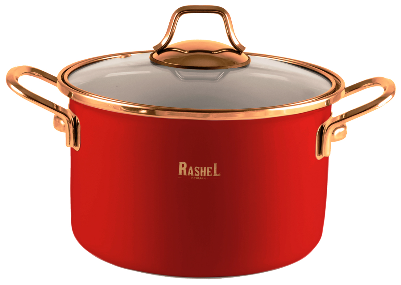Изображение товара Кастрюля Rashel Gold, R-05516, 2.1 л, эмалированная, со стеклянной крышкой, красный