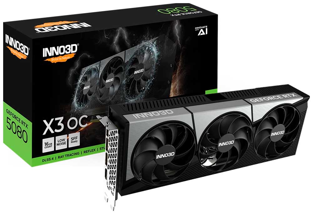 Изображение товара Видеокарта INNO3D GeForce RTX 5080 X3 OC 16Gb (N50803-16D7X-17603930)