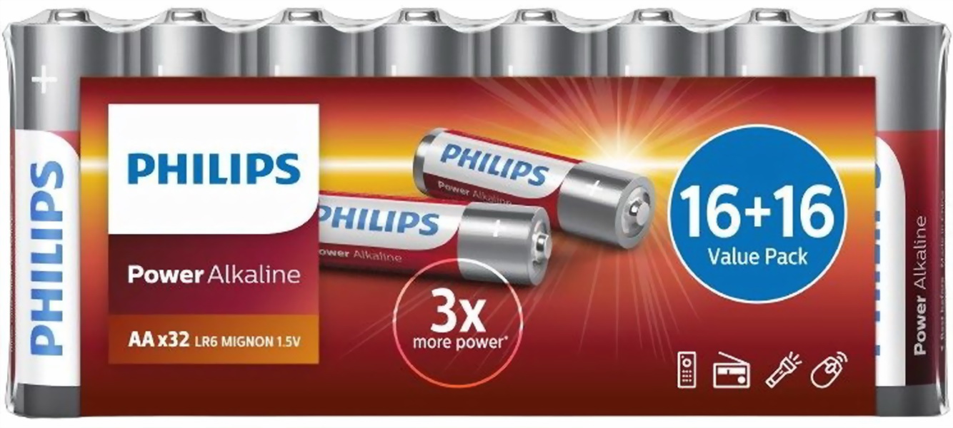 Изображение товара Батарейка Philips Power Alkaline, щелочная, 16+16 AA, в пленке (LR6P32FV/97)