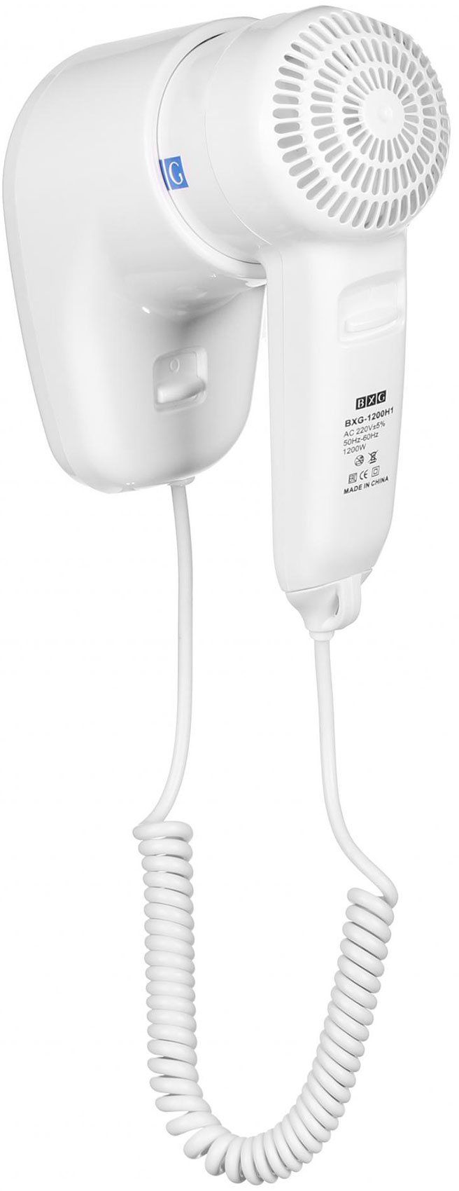 Изображение товара Настенный фен для волос BXG 1200H1 1400 Вт белый компактный и надежный