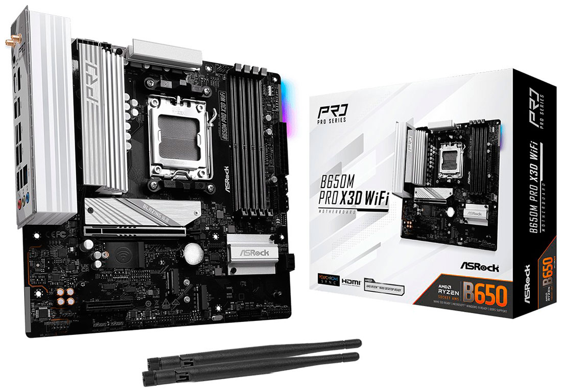 Изображение товара Материнская плата Asrock B650M Pro X3D WIFI (AM5, mATX)