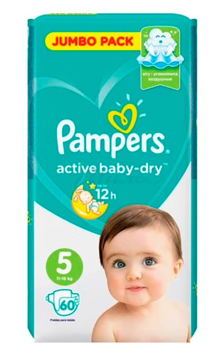 Изображение товара Подгузники Pampers Active Baby-Dry Junior (11-16 кг) джамбо упаковка 60 шт