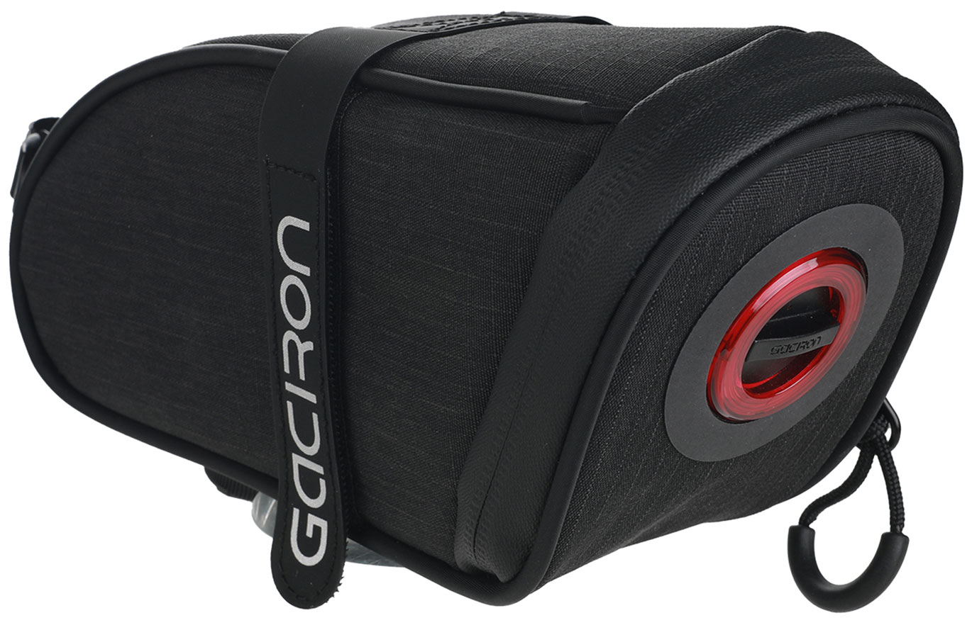 Изображение товара Аэродинамическая велосумка подседельная с умным задним фонарем 2 в 1 Gaciron Birdnest-300, аэрошейп, размер M (0.8 л), черный