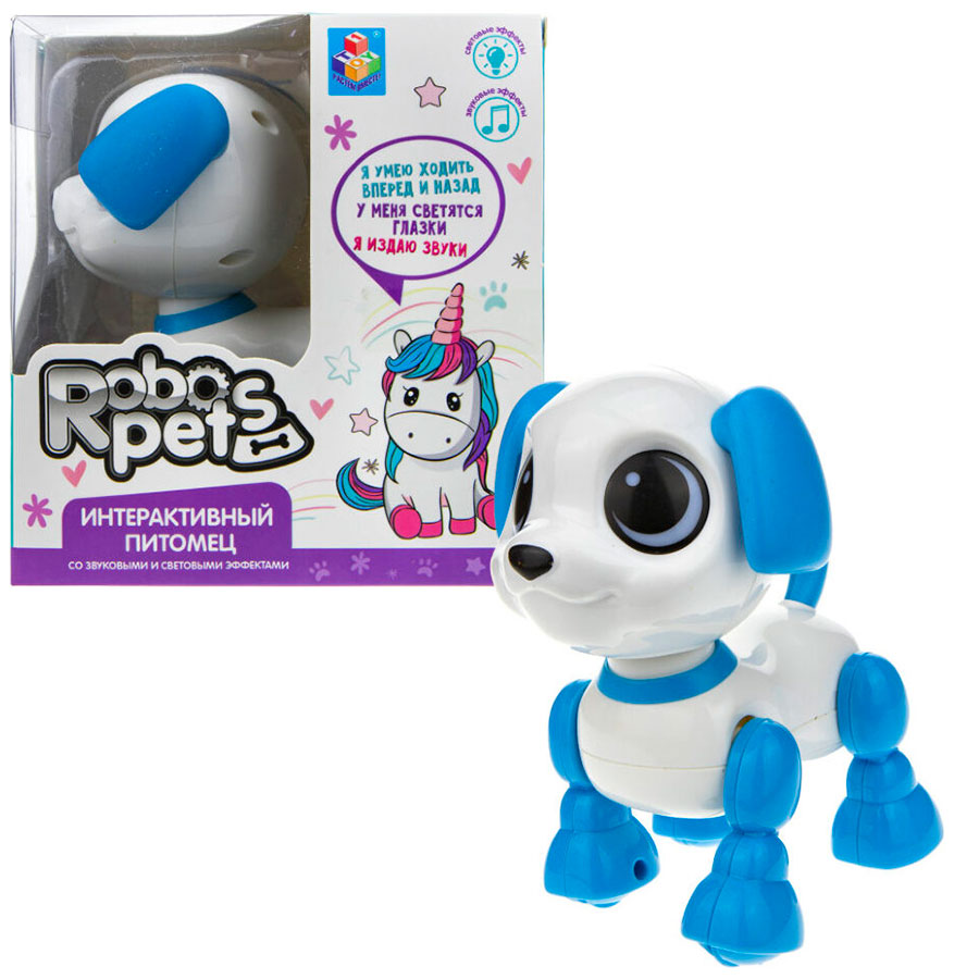 Робо-щенок 1 Toy Игрушка интерактивная Robo Pets ''Робо-щенок'' (mini), голубой робо богомол 1 toy робо богомол на ик управлении свет эффекты 6 ag13 бат входят в комплект 23 5 15 6 10см
