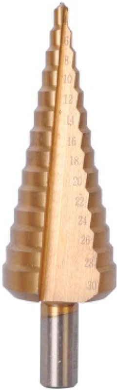 Изображение товара Сверло ступенчатое по металлу Sturm! 1055-S430 4-30мм шаг 2мм HSS TIN прямое