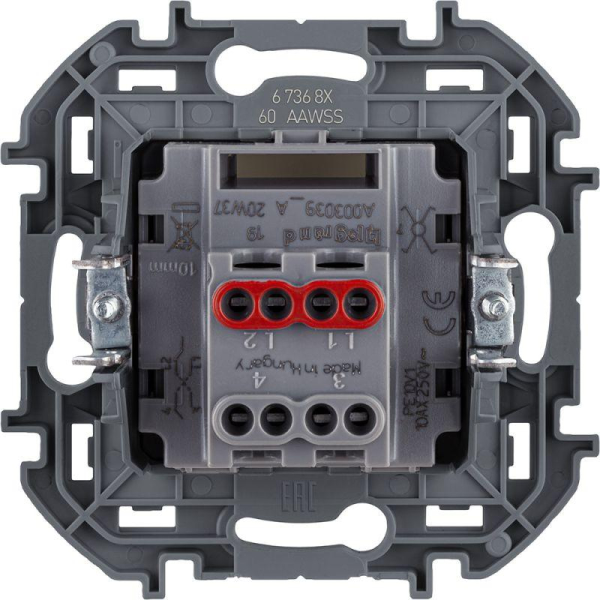 Изображение товара Выключатели, переключатели, диммеры Inspiria (группа Legrand) Механизм переключателя промежуточного 1-кл. Inspiria 10А IP20 250В 10AX винт. клеммы сл. кость Leg