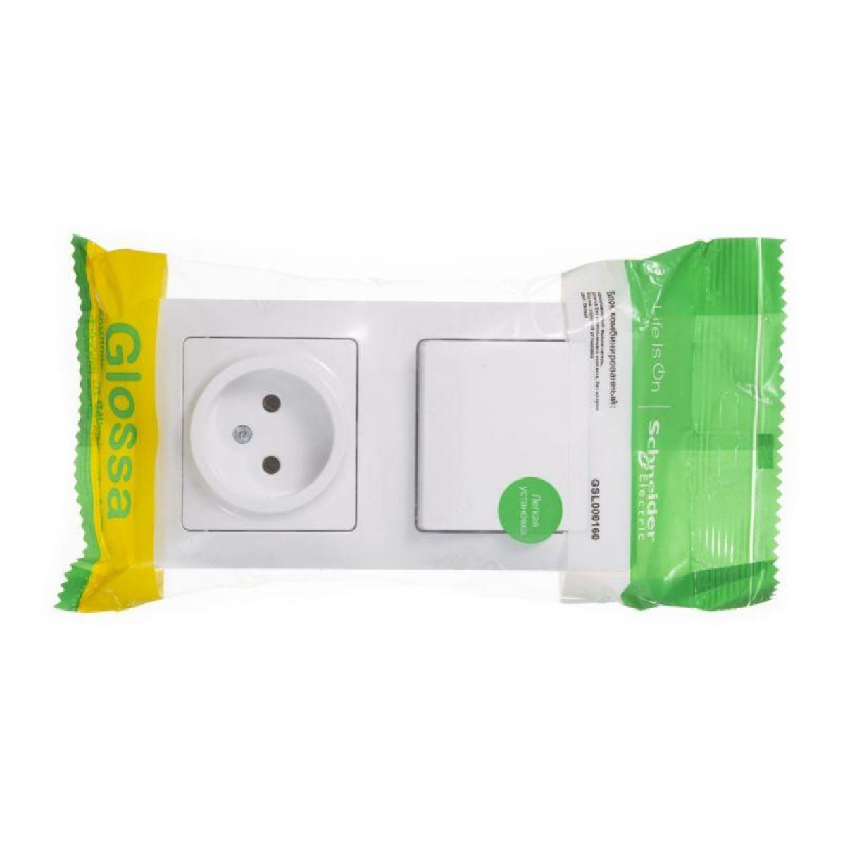 Изображение товара Блок комбинированный Systeme Electric Glossa розетка и выключатель белый