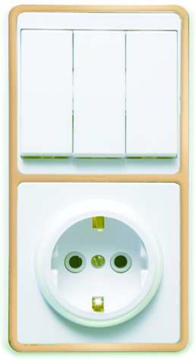 Изображение товара Блоки комбинированные Кунцево-Электро Блок БКВР-033 Бэлла (3-кл. выкл. + розетка с заземл.) зол. Кунцево