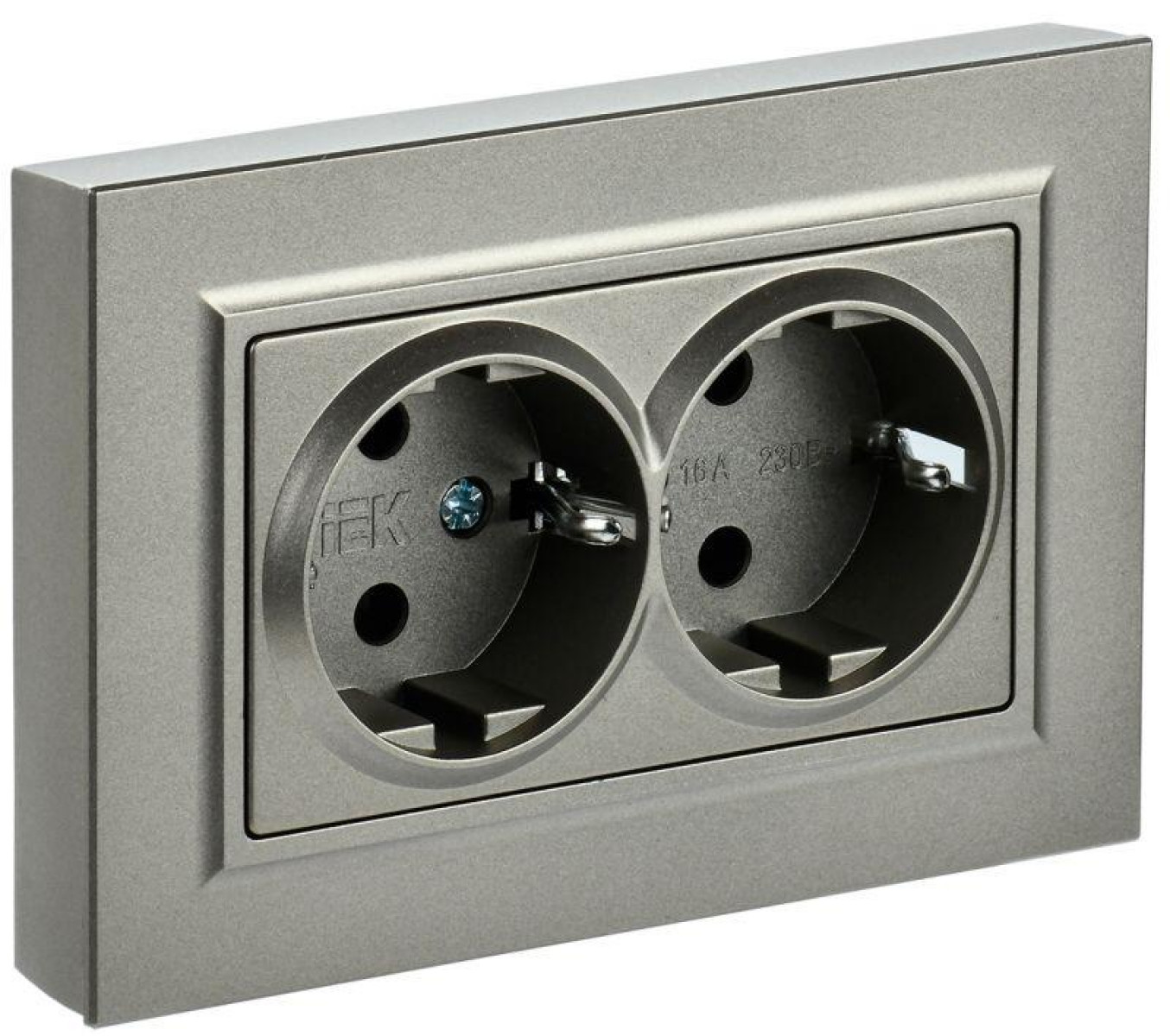 Изображение товара Розетка IEK BRITE RS12-3-БрШ 2-местная шампань 16А в сборе без защитных шторок