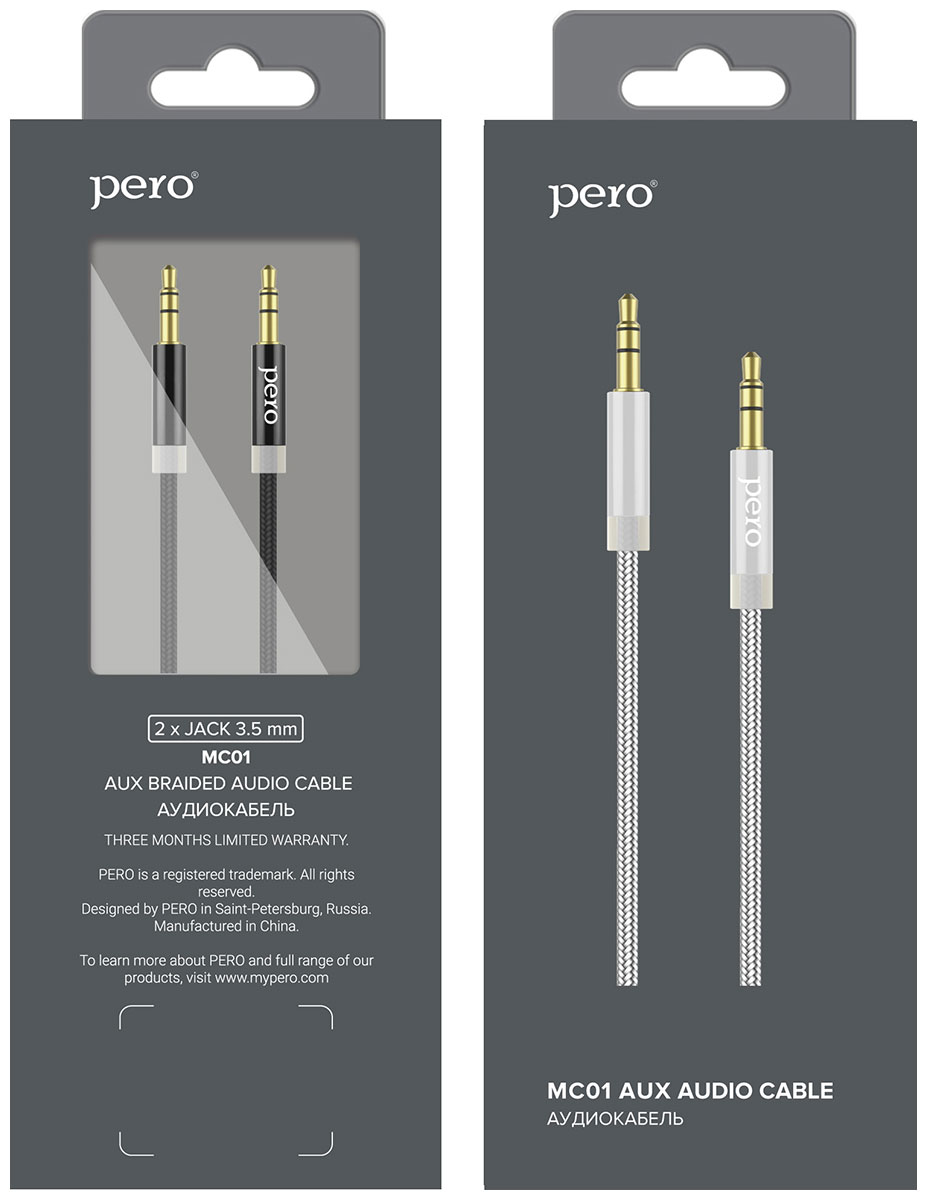 цена Аудио-кабель Pero MC-01 2x3.5 JACK 3м Black