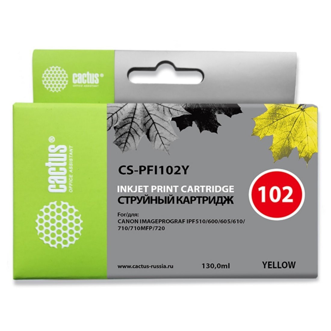 Изображение товара Картридж струйный Cactus CS-PFI102Y PFI-102Y желтый (130мл) для Canon IP iPF500/iPF600/iPF700/MFP M40/iPF765/LP17/LP24