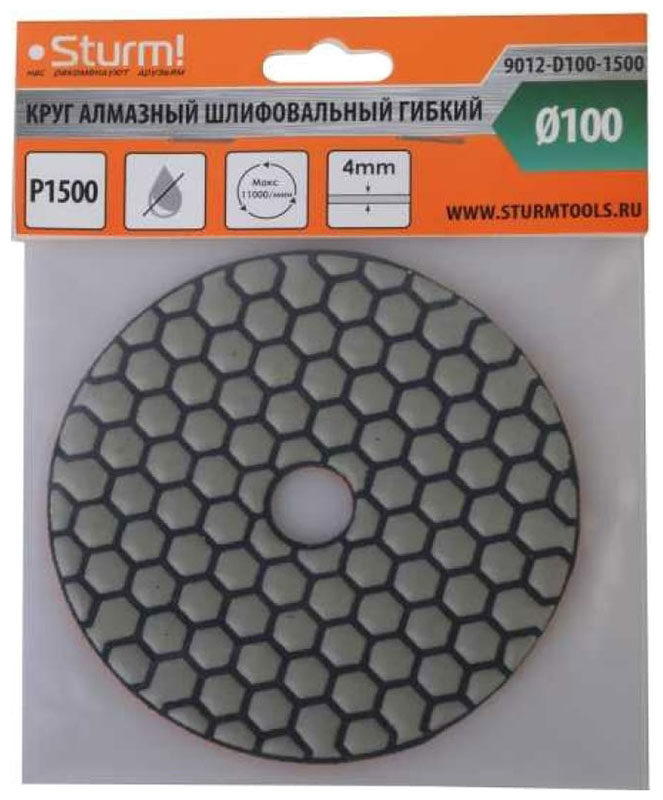 Изображение товара Круг шлифовальный гибкий Sturm! 100 мм, P1500, сухое шлифование, 1 шт. (9012-D100-1500)