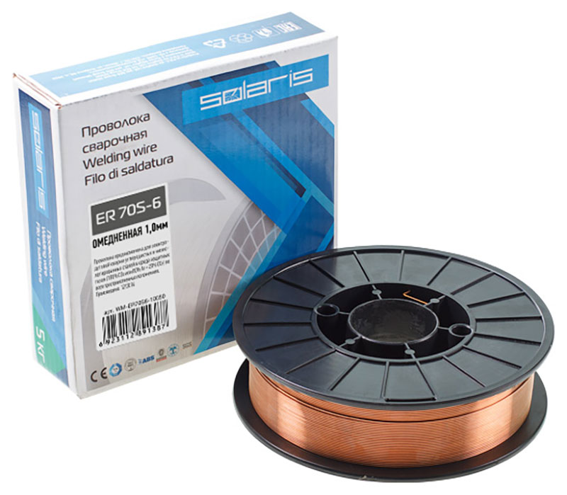 Изображение товара Проволока сварочная Solaris ER 70S-6, омедненная, диаметр 10 мм, катушка, 5 кг (WM-ER70S6-10050)