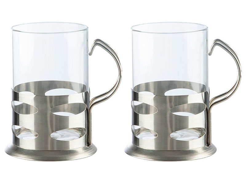 Изображение товара Набор из 2 стаканов Mallony Boccale, 200 мл, подстаканники из нержавеющей стали (104870)