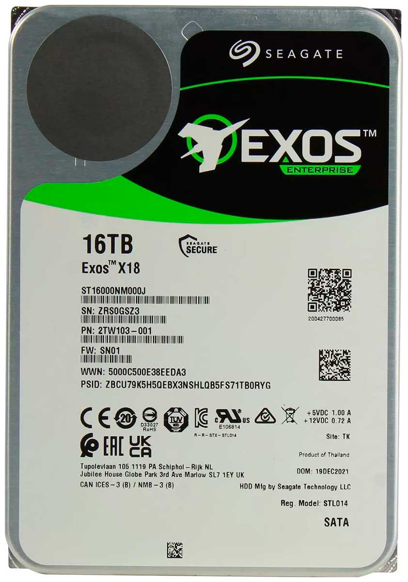 Изображение товара Жесткий диск Seagate Exos X18 3.5 16Tb SATA III 7200rpm 256MB (ST16000NM000J)