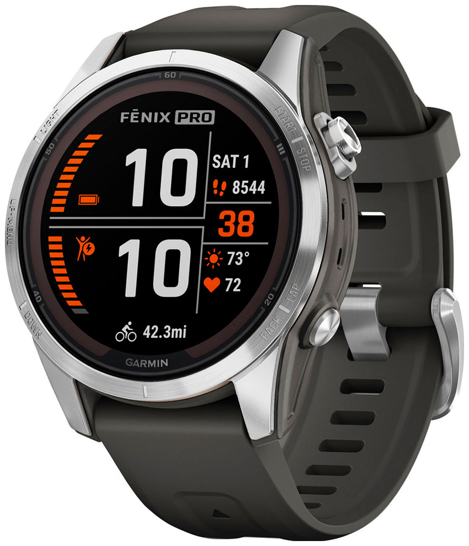 Часы Garmin Fenix 7S PRO SOLAR EDITION, SILVER WITH GRAPHITE BAND Часы Garmin Fenix 7S PRO SOLAR EDITION, SILVER WITH GRAPHITE BAND