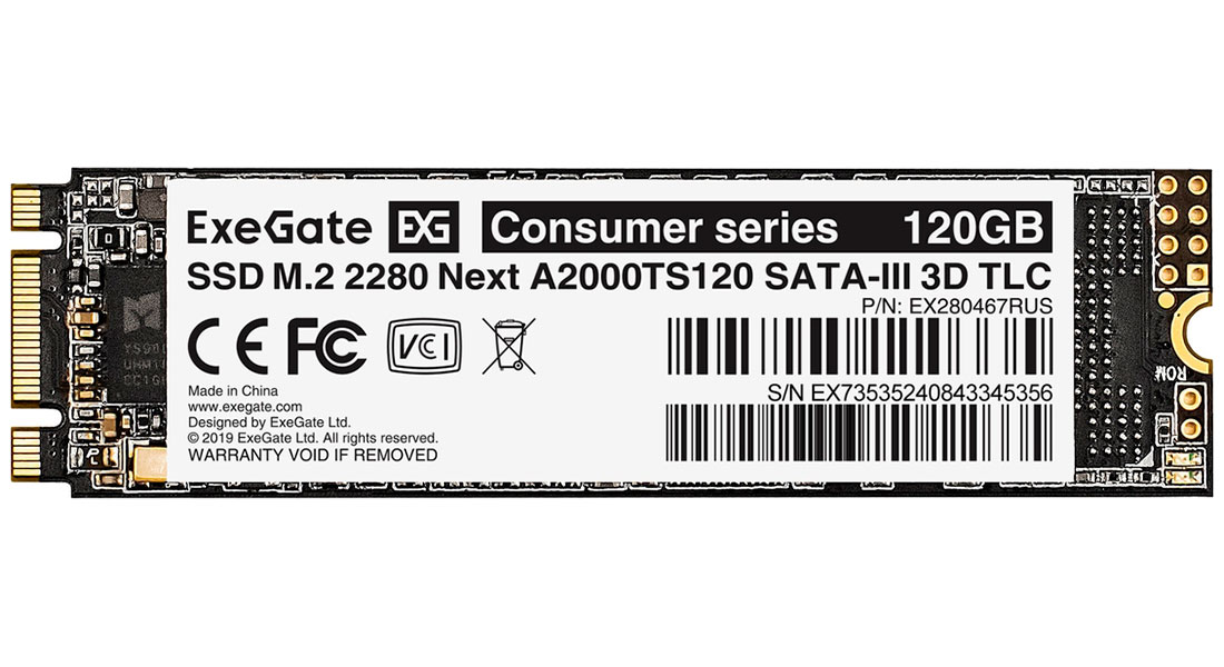 Изображение товара SSD накопитель ExeGate M.2 2280 120GB Next A2000TS120 SATA-III (EX280467RUS)
