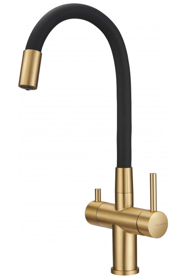 Изображение товара Смеситель для кухни с фильтром Milacio Ultra 560 брашированное золото черный излив