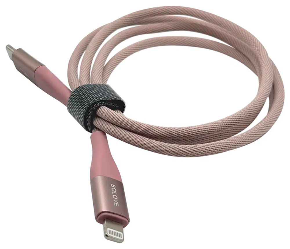 

Кабель Solove Type-C/Lightning, 100 см, 20 W PD, 3 А, нейлоновая оплетка, русская версия, техпак, розовый (DW5 Pink RUS)