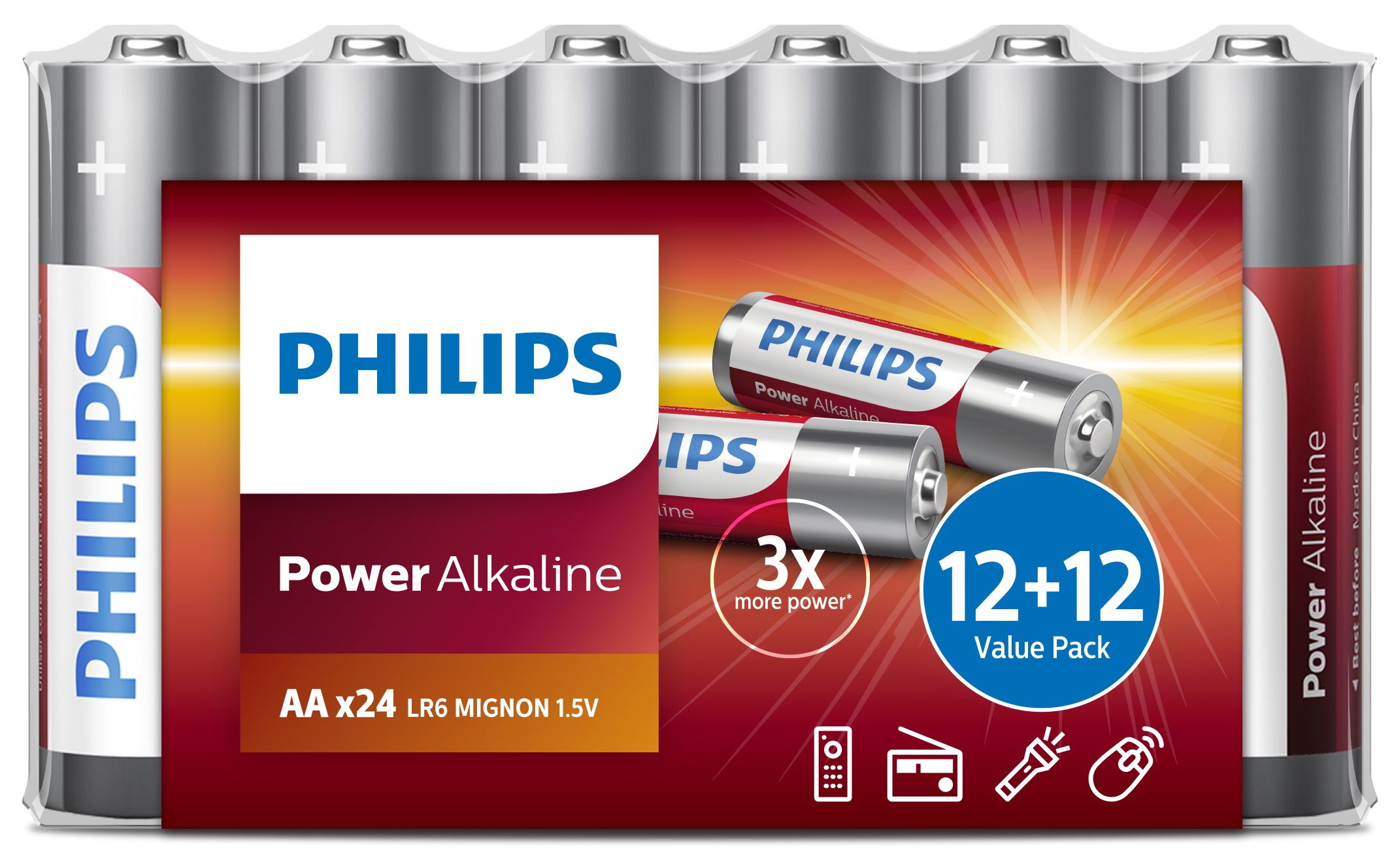 Изображение товара Батарейка Philips Power Alkaline, щелочная, 12+12 AA, в пленке (LR6P24FV/97)