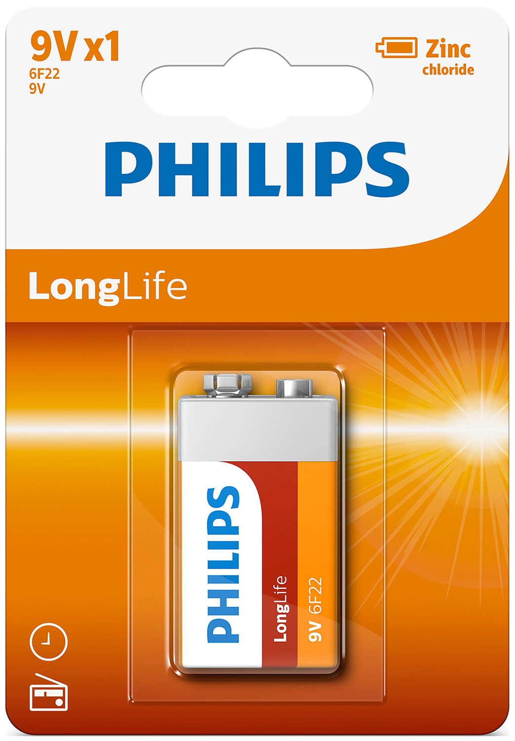 Изображение товара Цинково-хлоридная батарейка 9V Philips Longlife 6F22L1B/97 в блистере