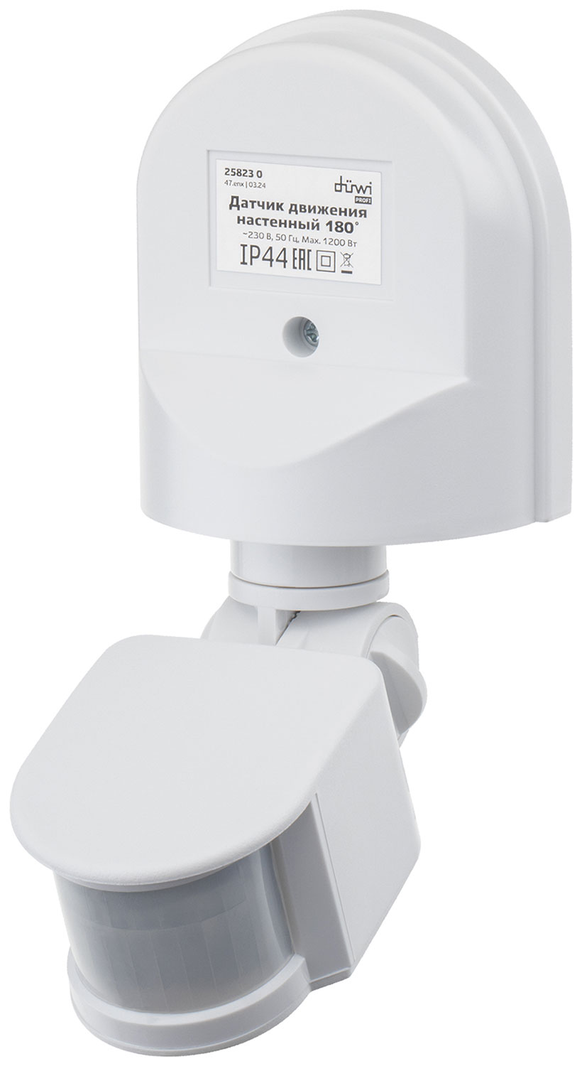 Изображение товара Датчик движения настенный Duwi DD-01, 180°, 10-420 с, 12 м, 1200 Вт, IP44, белый (25823 0)