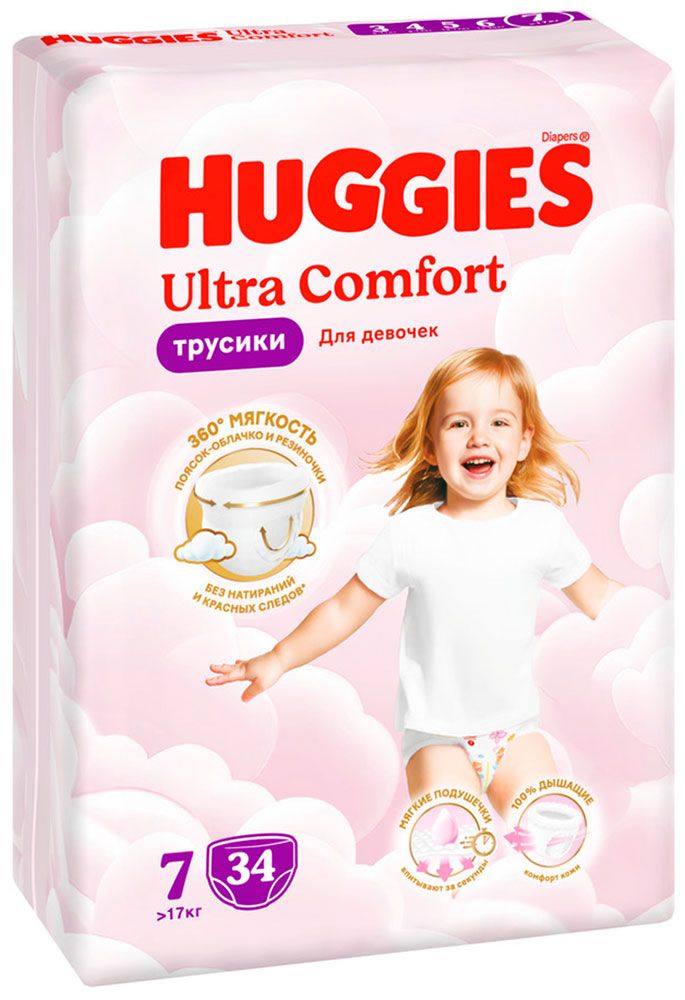 

Трусики-подгузники Huggies Ultra Comfort 7, 17 кг, 34 шт, Для девочек