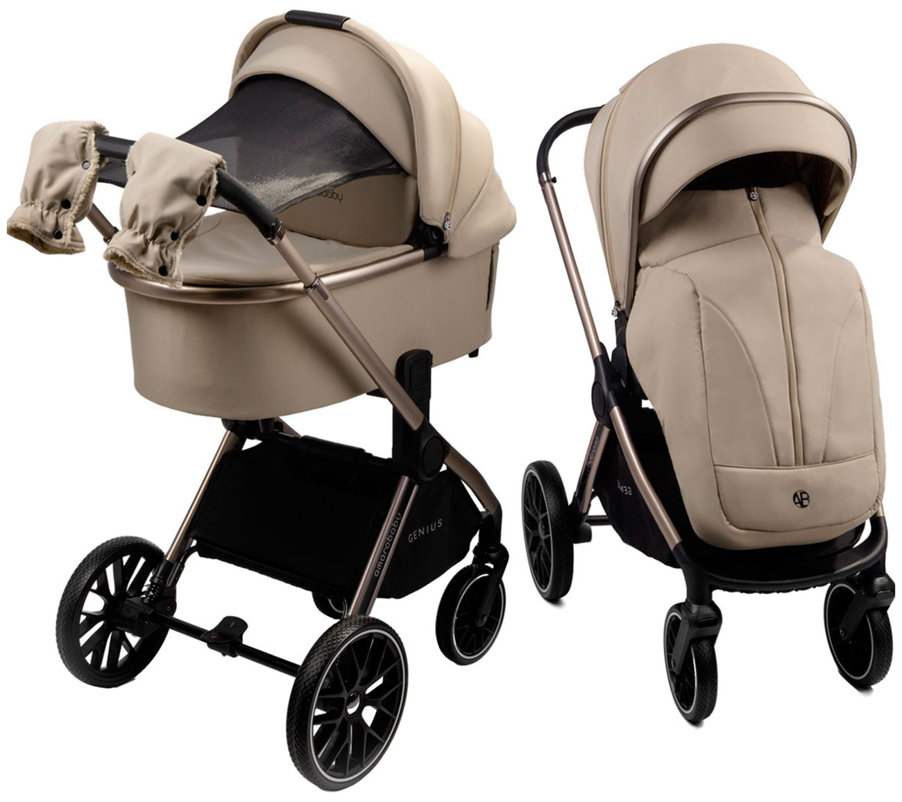 Изображение товара Детская коляска 2 в 1 Amarobaby Genius бежевый с амортизацией Изображение товара Детская коляска 2 в 1 Amarobaby Genius бежевый с амортизацией