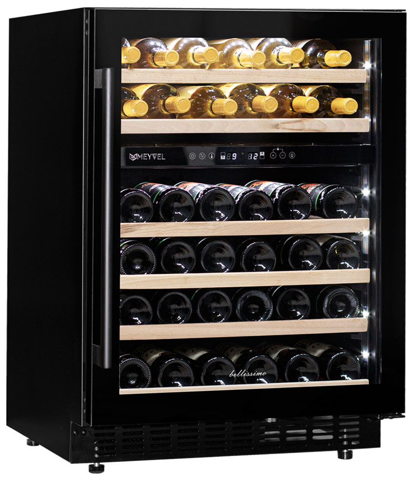 Изображение товара Винный шкаф Meyvel MV46PRO-KBT2 с двумя зонами, уФ-фильтр, сенсорное управление