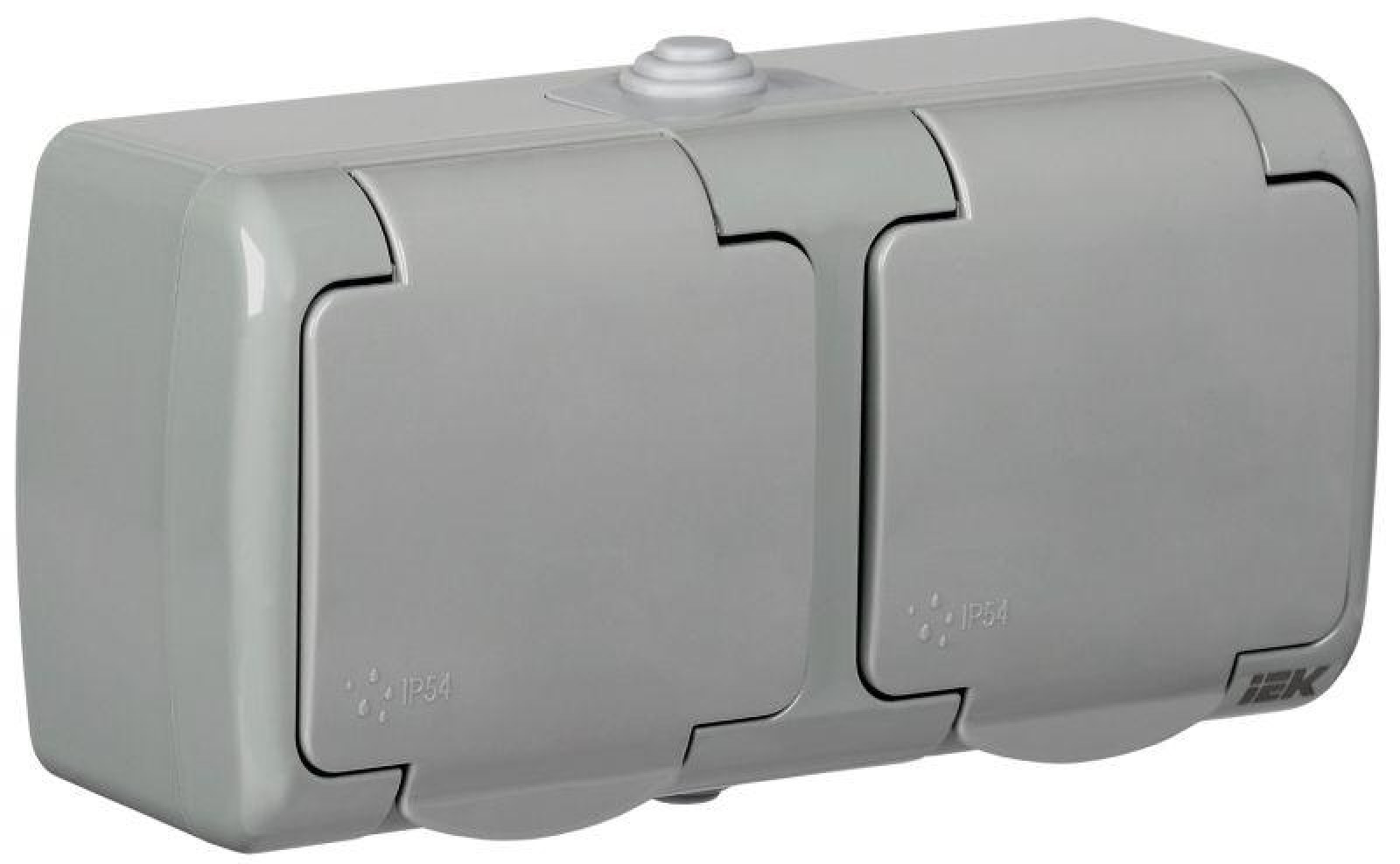 Изображение товара Розетка IEK РСш22-2-А 16А IP54 с крышкой и заземлением серого цвета