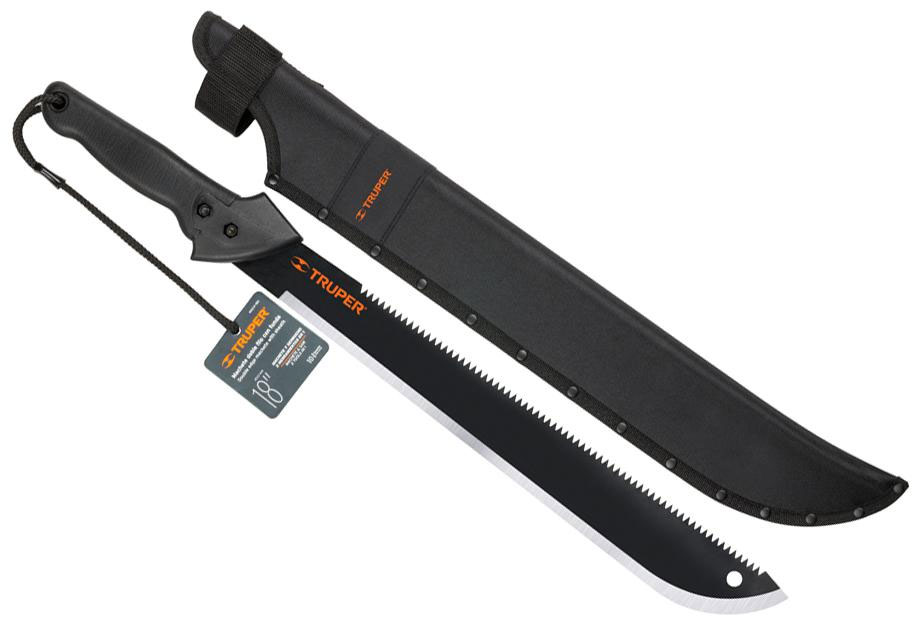 Изображение товара Мачете Truper 13098 двустороннее с чехлом 450 мм сталь пластиковая рукоятка