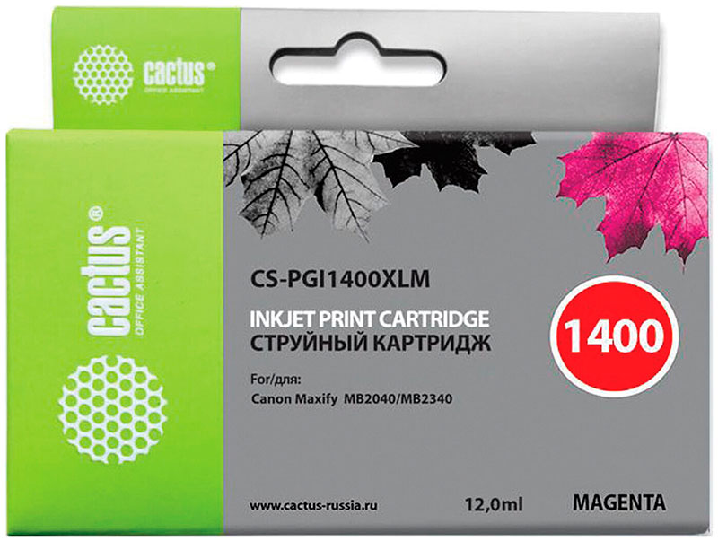

Картридж струйный Cactus CS-PGI1400XLM для CANON МВ2040/МВ2340, пурпурный