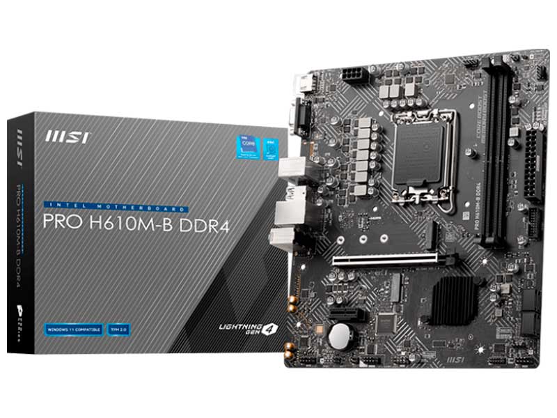 Изображение товара Материнская плата MSI PRO H610M-B DDR4 Soc-1700 Intel H610 2xDDR4 mATX AC`97 8ch(7.1) GbLAN+VGA+HDMI