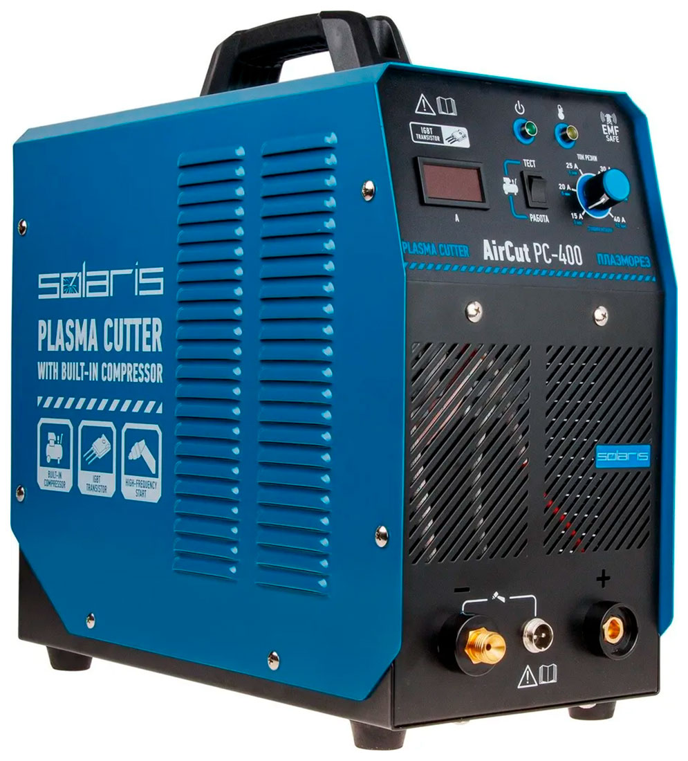 Изображение товара Плазморез Solaris AirCut PC-400, 220 В, 15-40 А, высоковольтный поджиг, встроенный компрессор, термозащита, плавный запуск
