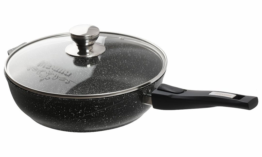 Изображение товара Сотейник Мечта Гранит black 26 см с съемной ручкой и стеклянной крышкой