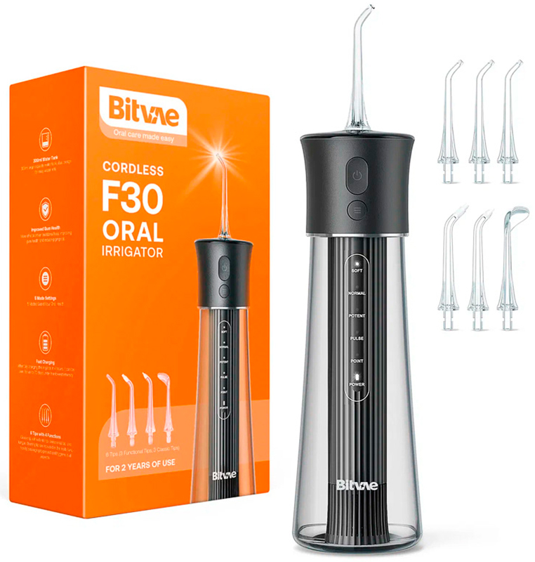 Портативный ирригатор Bitvae F30, Water Flosser, 7 насадок, F30, GLOBAL, черный