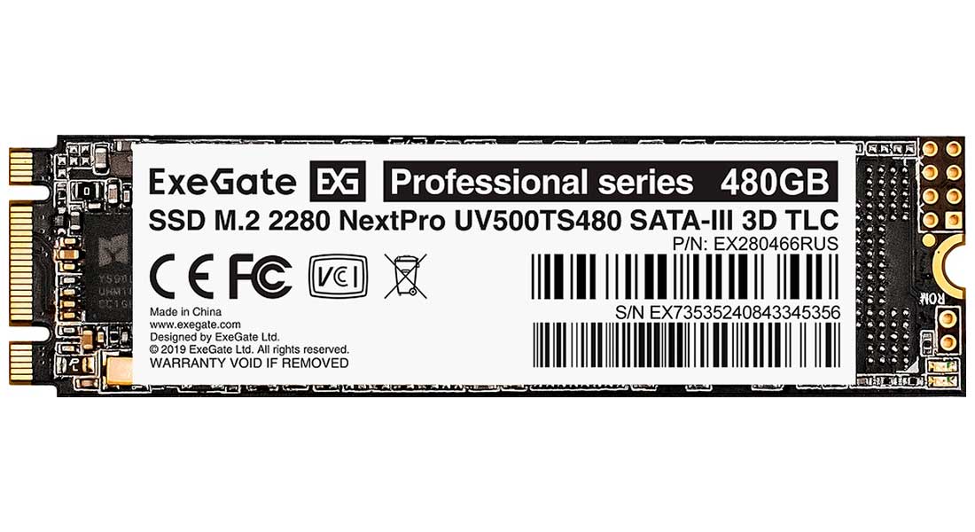 Изображение товара SSD накопитель ExeGate M.2 2280 480GB NextPro UV500TS480 SATA-III (EX280466RUS)