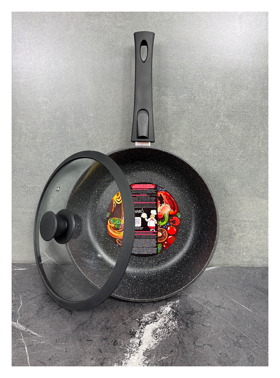 Изображение товара Сковорода с крышкой и съемной ручкой Panairo Harfe Black, 28 см (HA-28-G-Srus-K.sill)