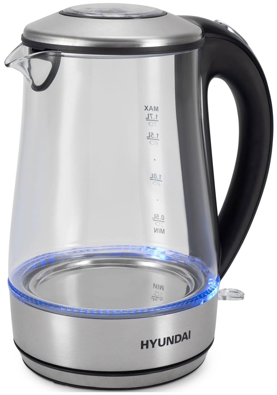 Изображение товара Чайник электрический Hyundai HYK-G8406, 1.7 л., 2200 Вт (прозрачный/черный, металл)