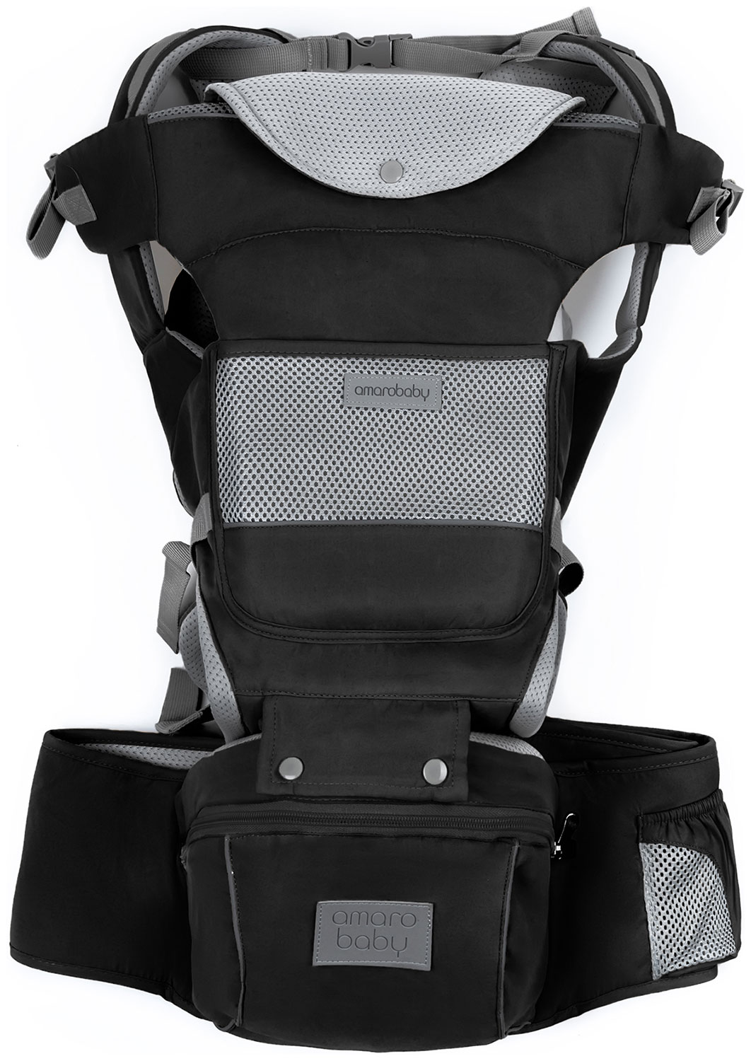 Изображение товара Эрго-рюкзак и хипсит Amarobaby CARRY черный 3в1 для новорожденных от 3.5 кг