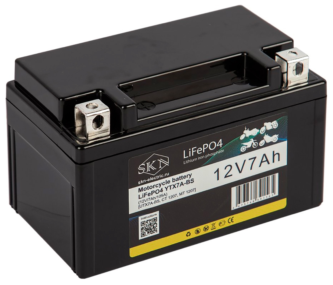Изображение товара Аккумулятор для мототехники SKN LiFePO4 YTX7A-BS, 12V/7Ah/105A (UTX7A-BS, CT 1207, MT 1207) Изображение товара Аккумулятор для мототехники SKN LiFePO4 YTX7A-BS, 12V/7Ah/105A (UTX7A-BS, CT 1207, MT 1207)